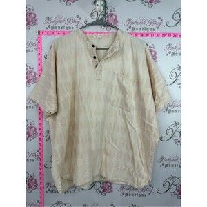 Vintage shirt Men's Cream Short-Sleeve Henley Shirt - Casual Pocket Tee